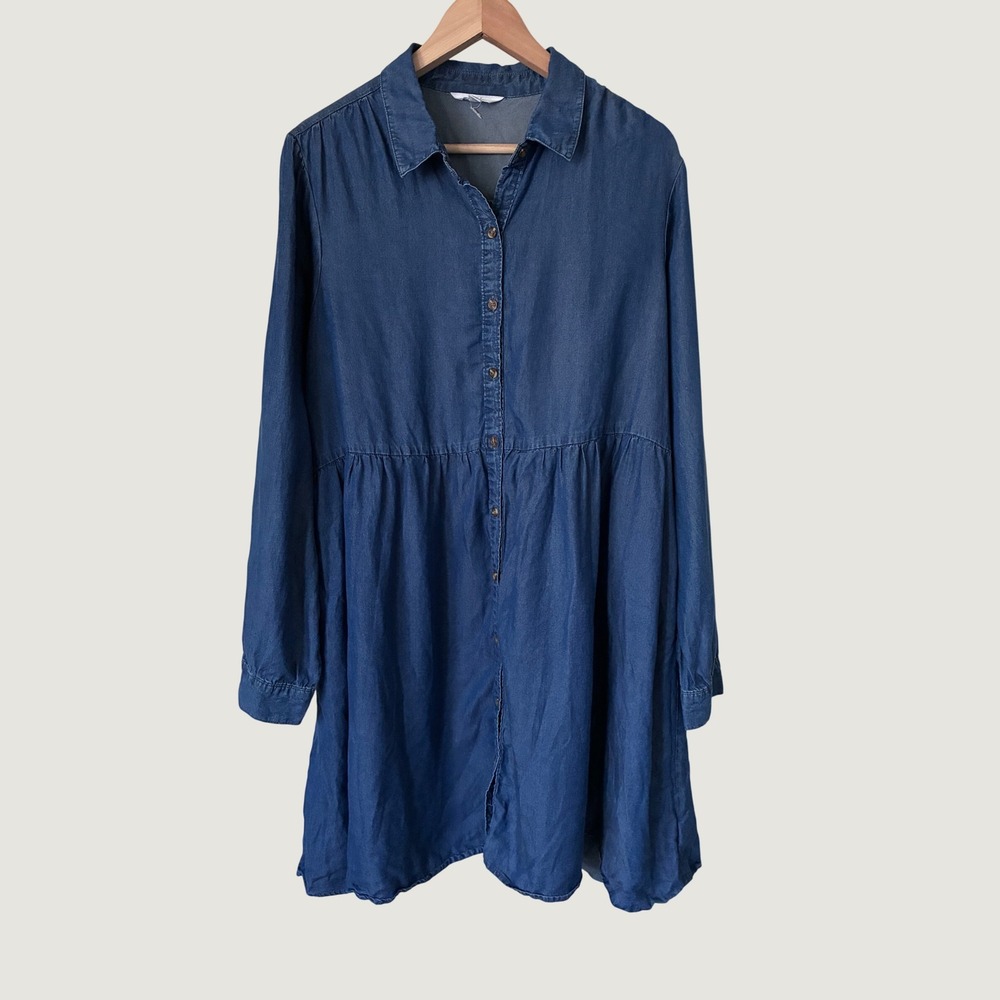 Time and Tru Blue Lyocell Denim Babydoll Shirt Dress XL 16-18 Long Sleeve Casual - Picture 1 of 7